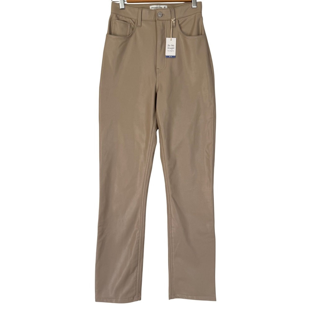 Abercrombie & Fitch The 90s Straight Ultra High Rise Vegan Leather Pants Tan 25L
